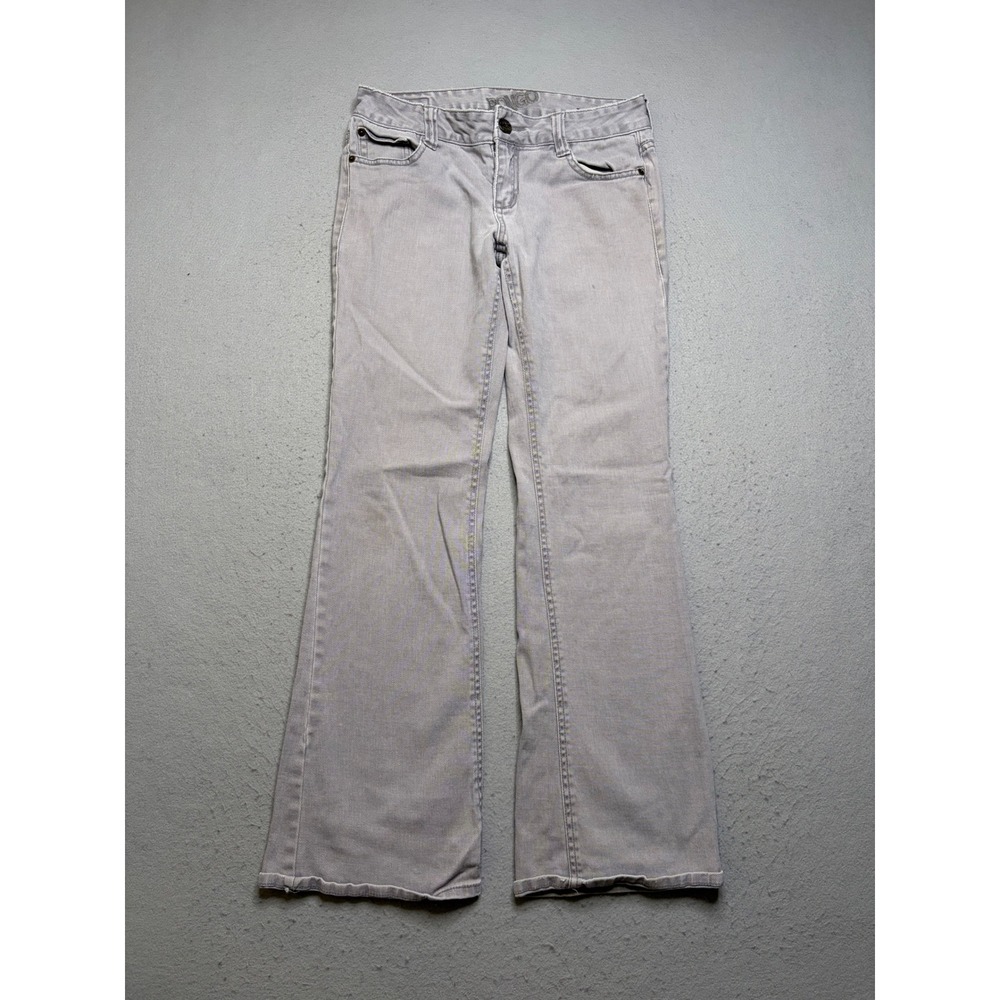 Bongo Flare Jeans Women Size 9 Grey Y2K Low Rise Embroidered Pocket Denim Pants